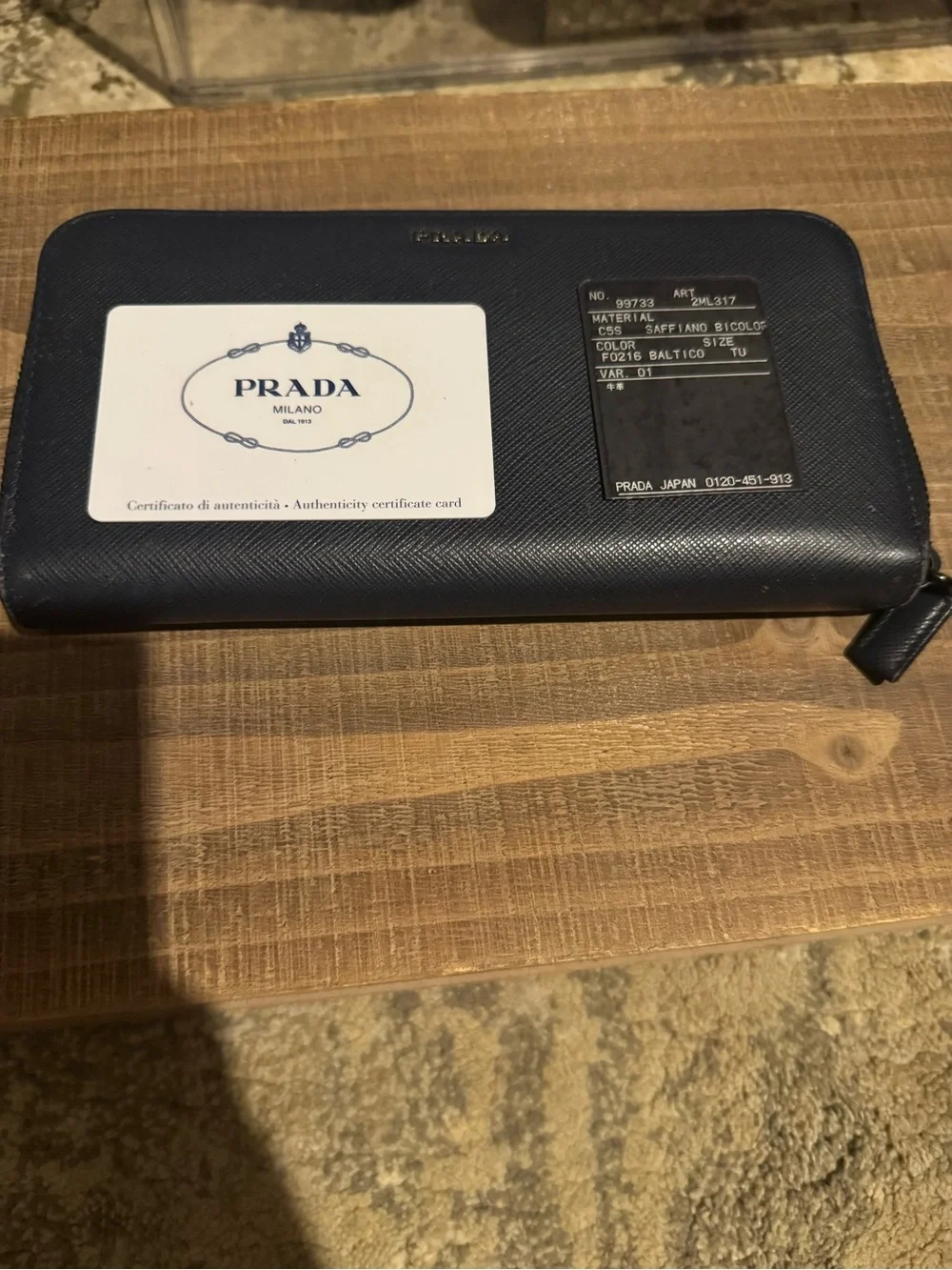 Prada Navy Saffiano Zip-Around Leather